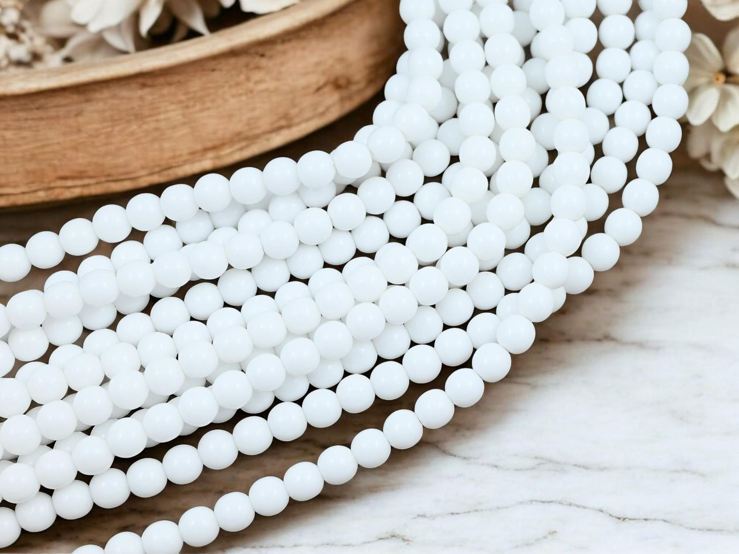 Czech Glass Beads - Round Beads - 6mm Beads - White Beads - 50pcs - 6mm - (B205)