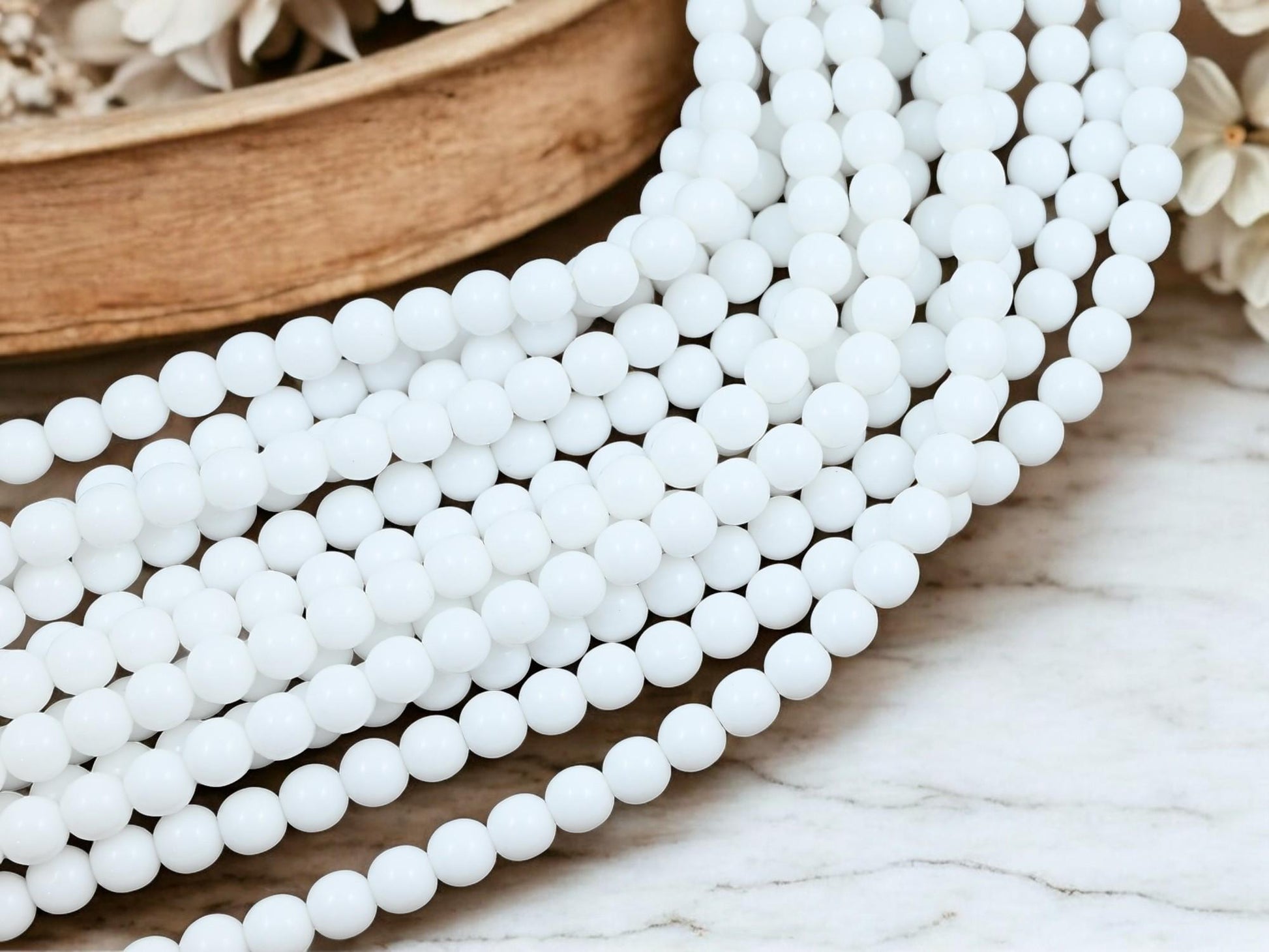 Czech Glass Beads - Round Beads - 6mm Beads - White Beads - 50pcs - 6mm - (B205)