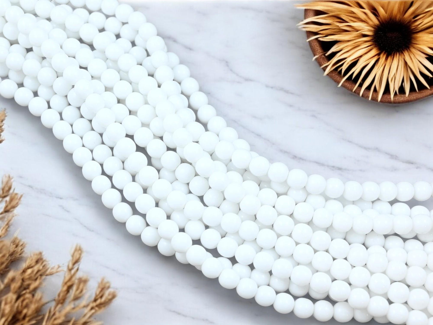 Czech Glass Beads - Round Beads - 6mm Beads - White Beads - 50pcs - 6mm - (B205)