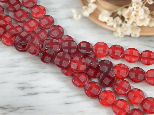 Czech Glass Beads - Red Beads - Seasonal Beads - Picasso Beads - Christmas Beads - 14mm - 14pcs - (B163)