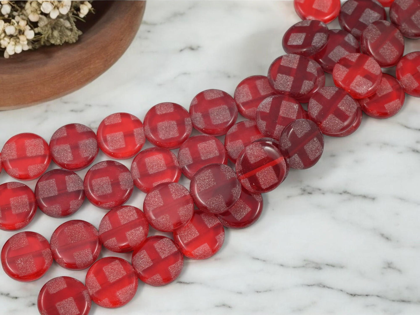 Czech Glass Beads - Red Beads - Seasonal Beads - Picasso Beads - Christmas Beads - 14mm - 14pcs - (B163)