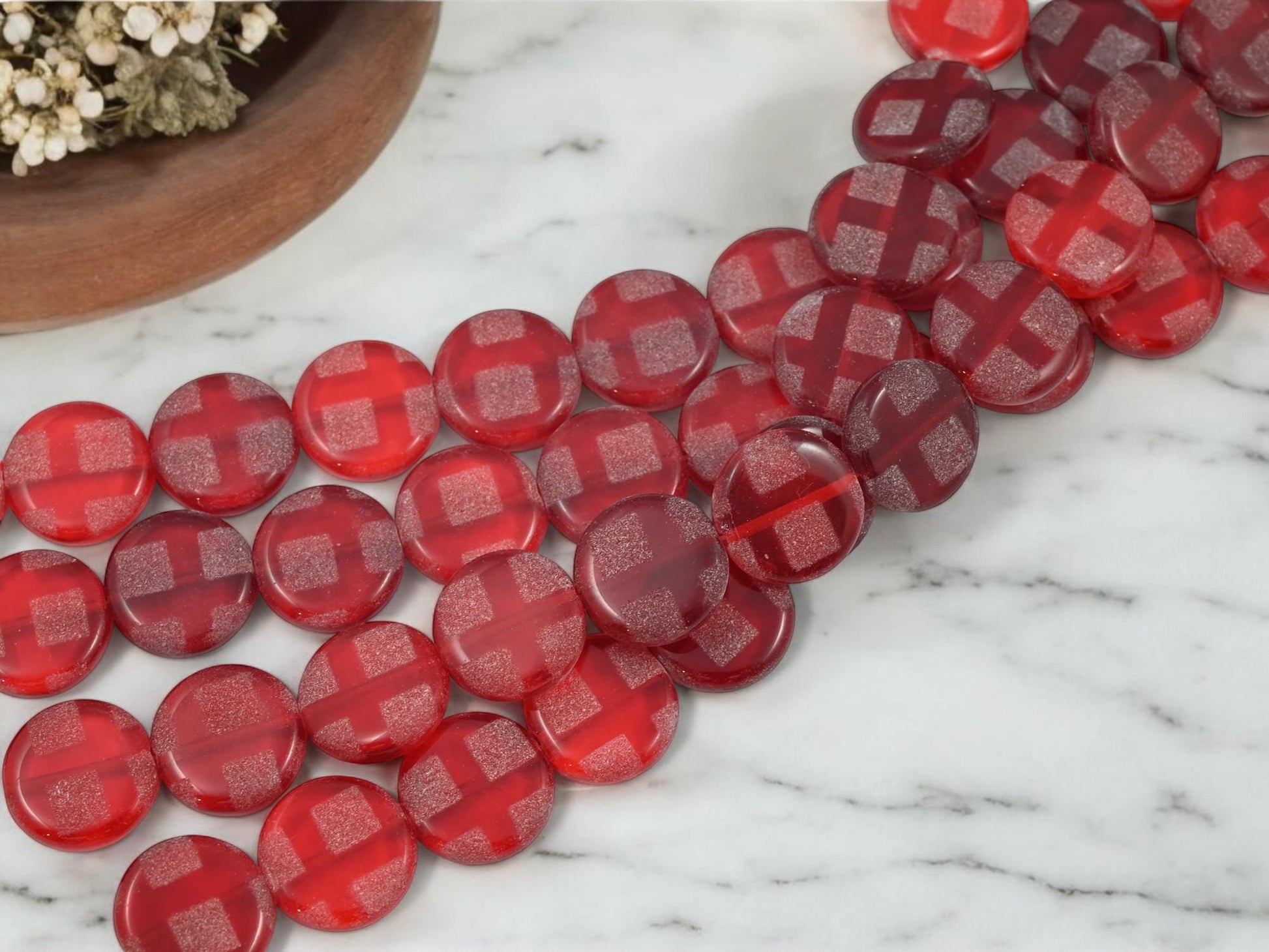 Czech Glass Beads - Red Beads - Seasonal Beads - Picasso Beads - Christmas Beads - 14mm - 14pcs - (B163)