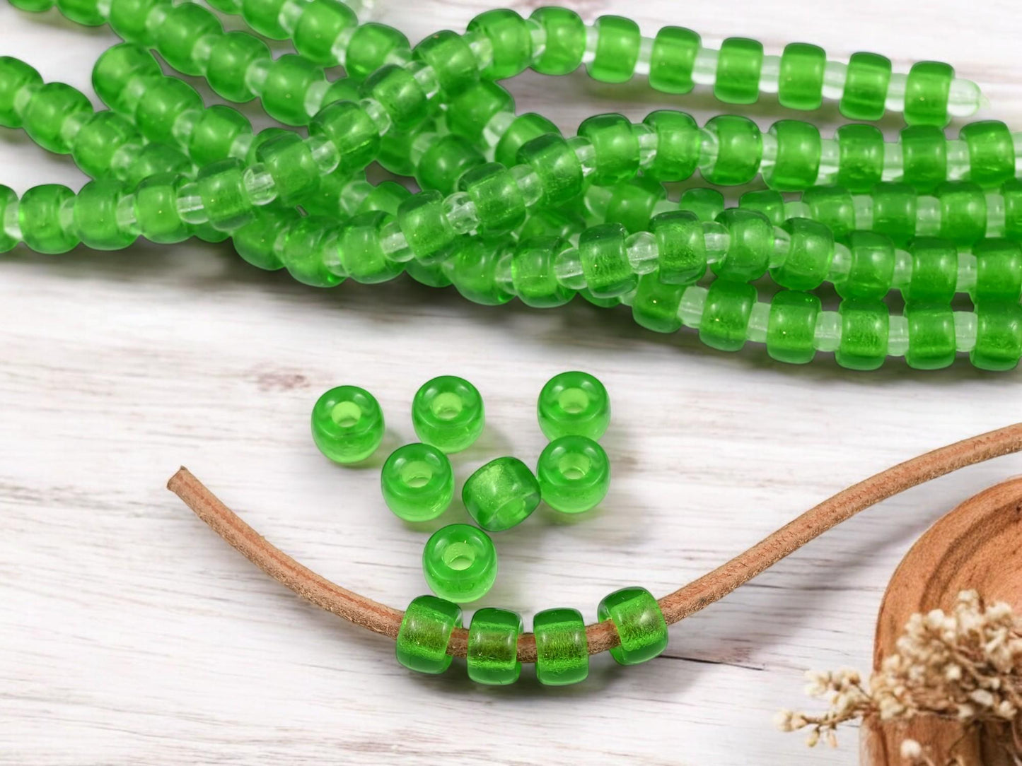Holiday Beads - Czech Glass Beads - Large Hole Beads - Roller beads - 5x8mm - 24pcs - (2916)