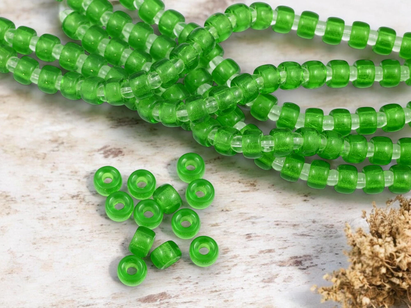 Holiday Beads - Czech Glass Beads - Large Hole Beads - Roller beads - 5x8mm - 24pcs - (2916)