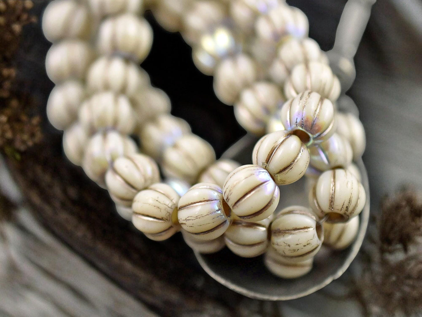 *20* 8mm Blonde Platinum Washed Opaque White AB Large Hole Melon Beads