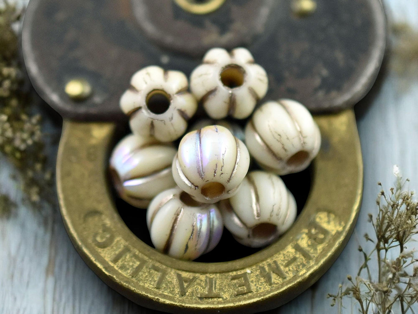 *20* 8mm Blonde Platinum Washed Opaque White AB Large Hole Melon Beads