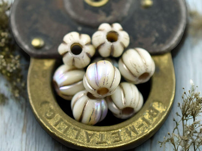 *20* 8mm Blonde Platinum Washed Opaque White AB Large Hole Melon Beads