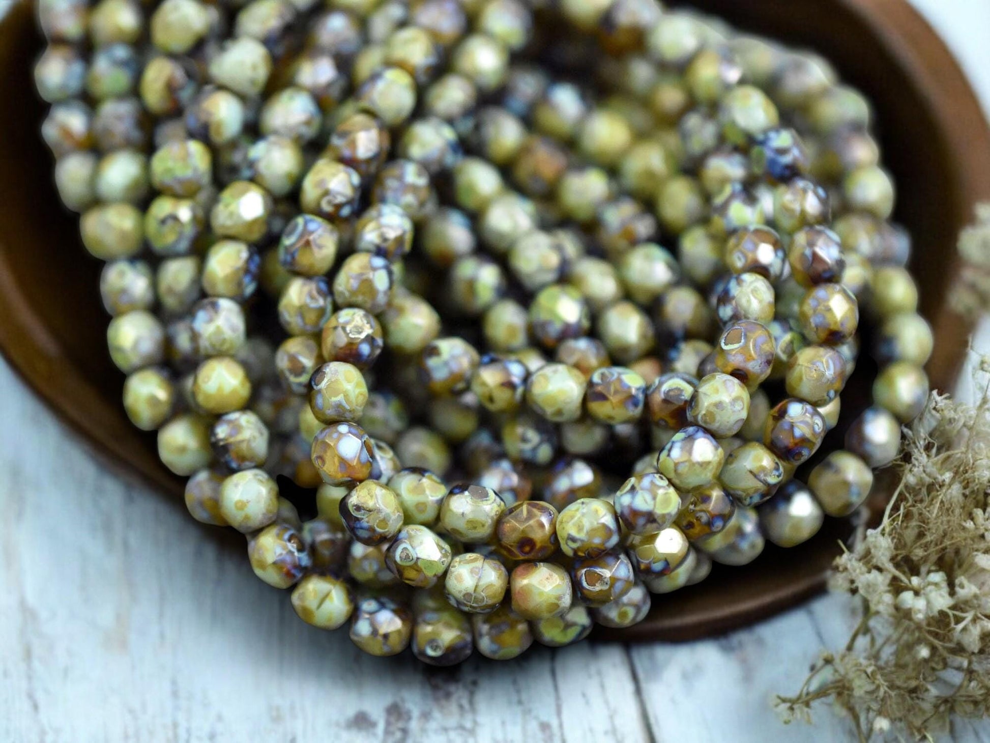 Turquoise Amber Picasso Fire Polished Round Beads -- Choose Your Size