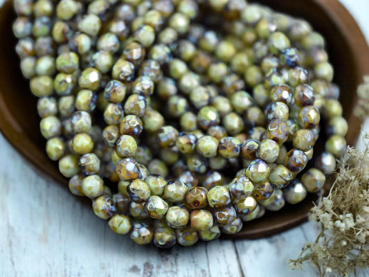 Turquoise Amber Picasso Fire Polished Round Beads -- Choose Your Size