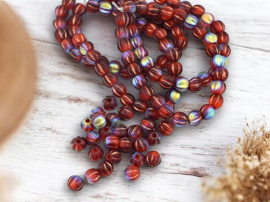 Czech Glass Beads - Picasso Beads - Large Hole Melon Beads - 6mm Beads - Melon Beads - Round Beads - 25pcs - (251)