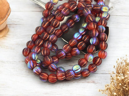 Czech Glass Beads - Picasso Beads - Large Hole Melon Beads - 6mm Beads - Melon Beads - Round Beads - 25pcs - (251)
