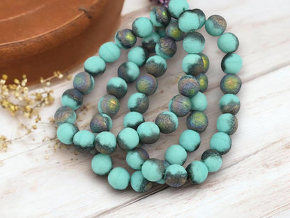 Czech Glass Etched Round Druk Beads - 8mm - 20pcs - (953)