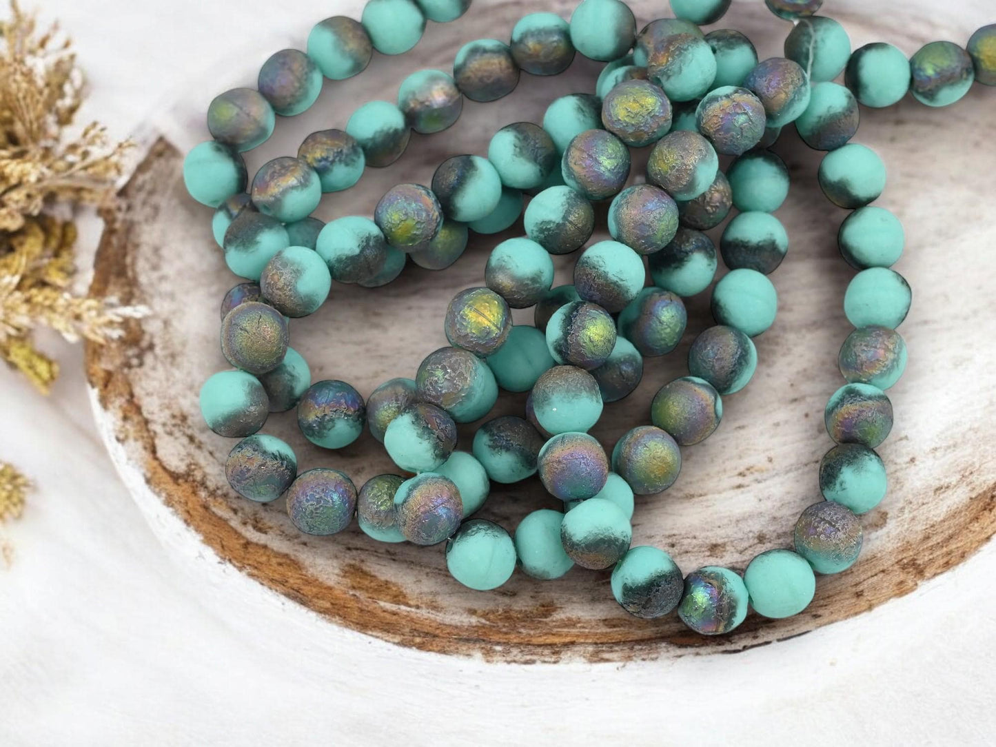 Czech Glass Etched Round Druk Beads - 8mm - 20pcs - (953)