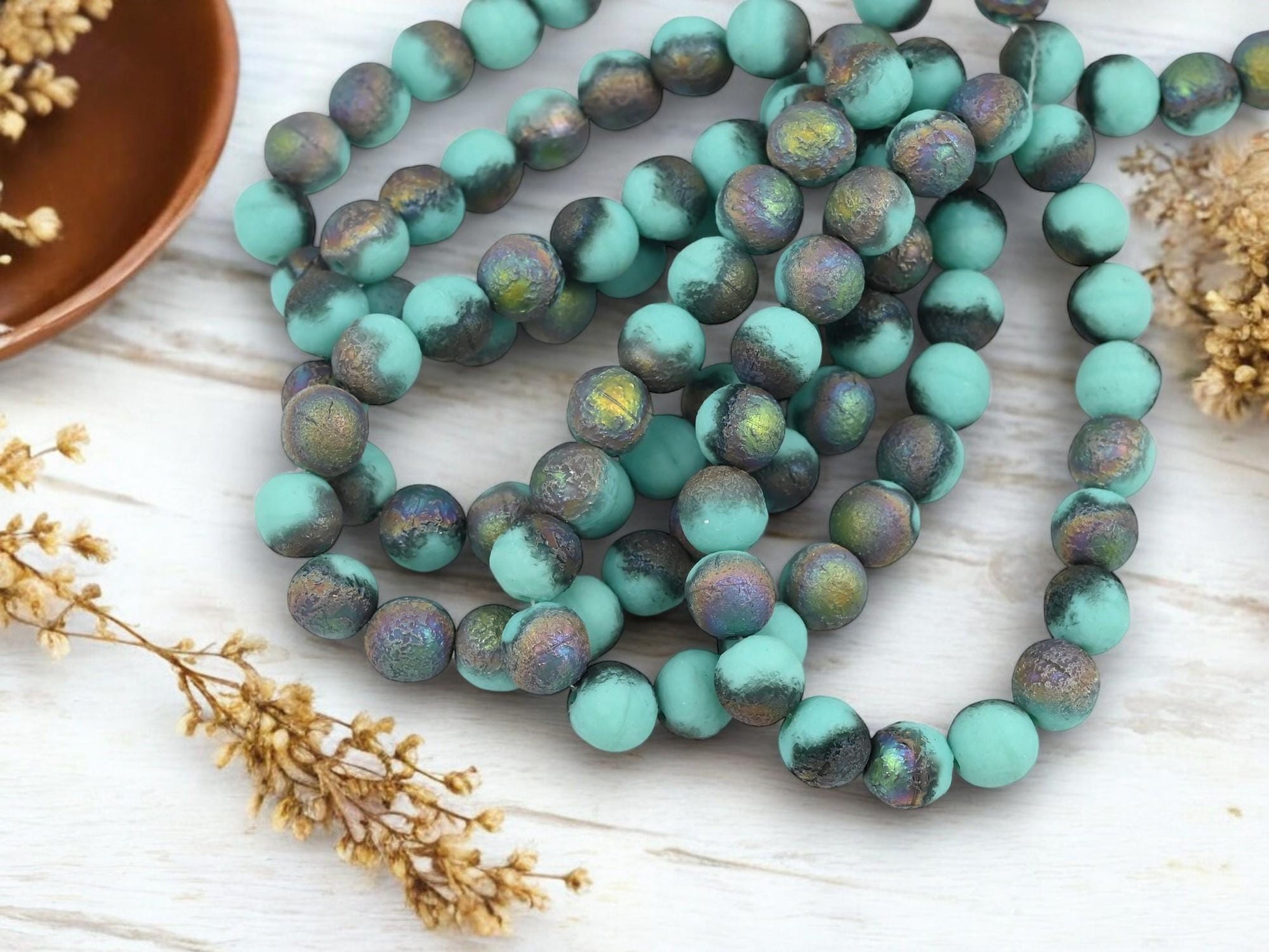 Czech Glass Etched Round Druk Beads - 8mm - 20pcs - (953)