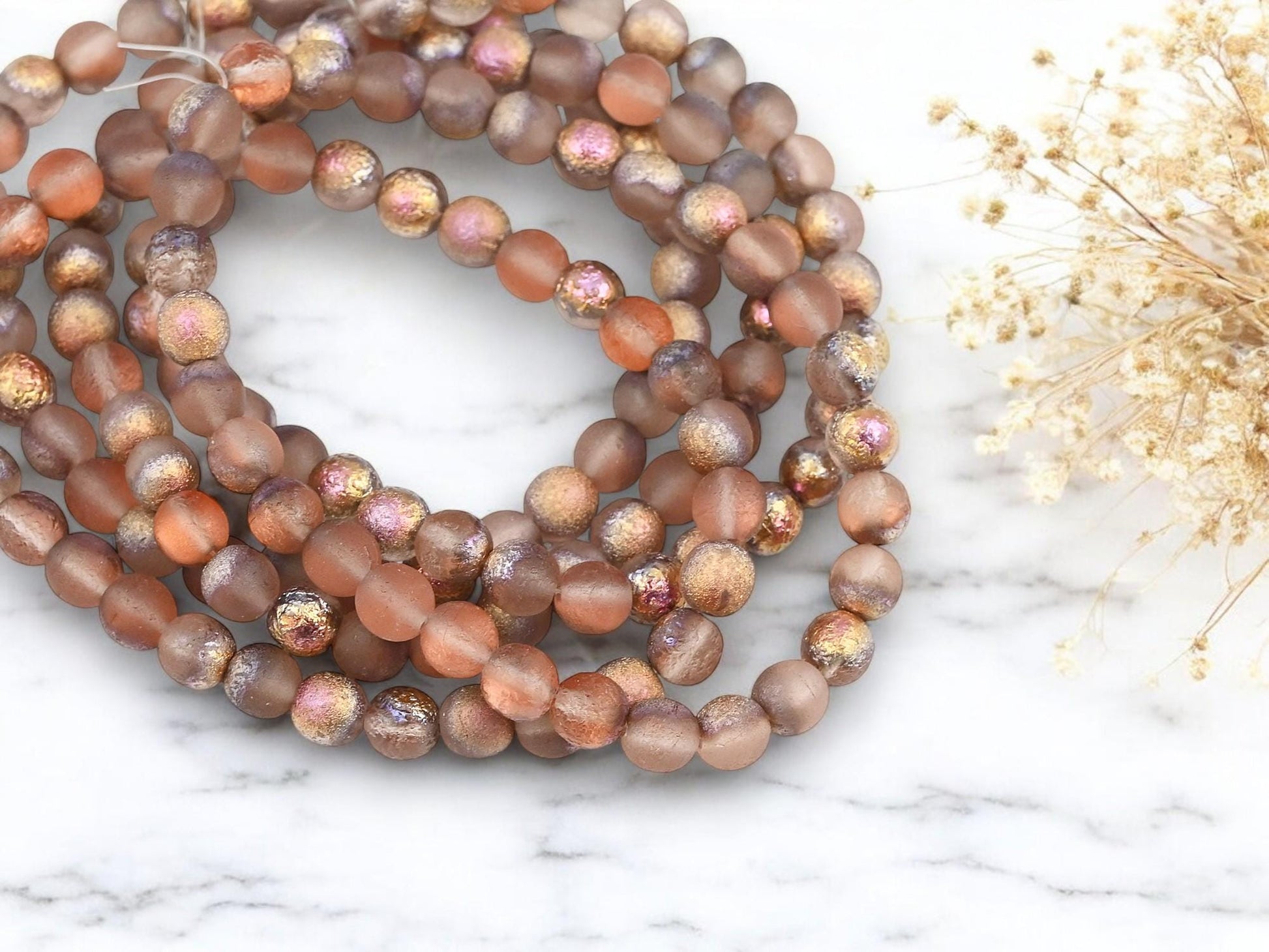 Czech Glass Etched Round 6mm Druk Beads - 30pcs - (598)