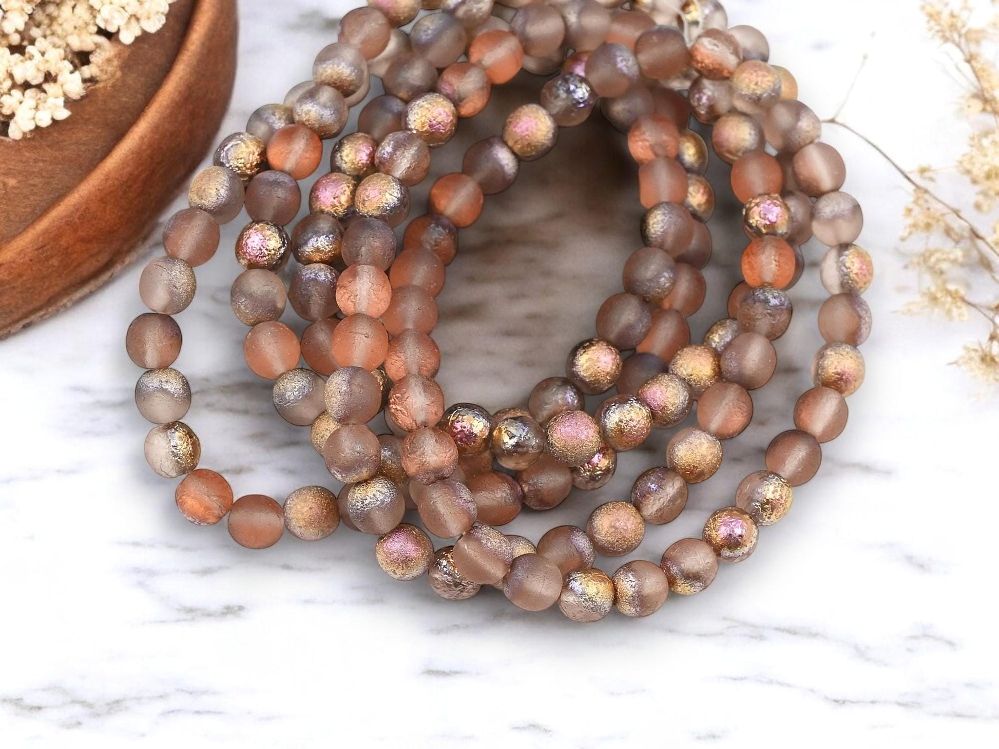 Czech Glass Etched Round 6mm Druk Beads - 30pcs - (598)