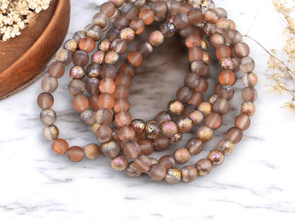 Czech Glass Etched Round 6mm Druk Beads - 30pcs - (598)