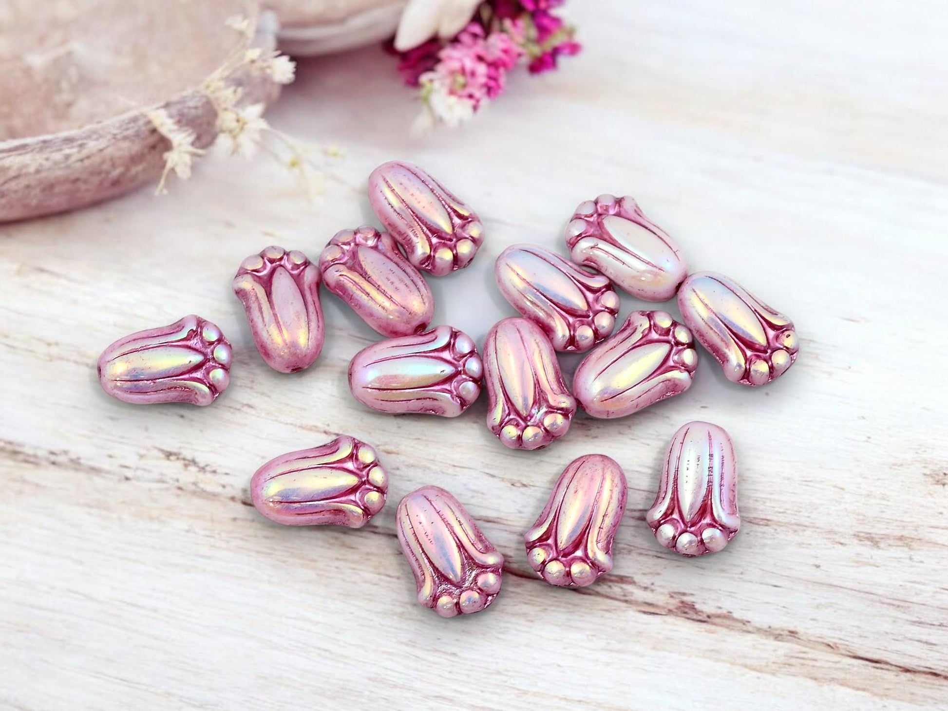 Czech Glass Beads - Flower Beads - Tulip Beads - Czech Glass Flowers - Czech Flower Beads - 12x8mm - (2276)