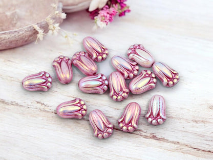 Czech Glass Beads - Flower Beads - Tulip Beads - Czech Glass Flowers - Czech Flower Beads - 12x8mm - (2276)