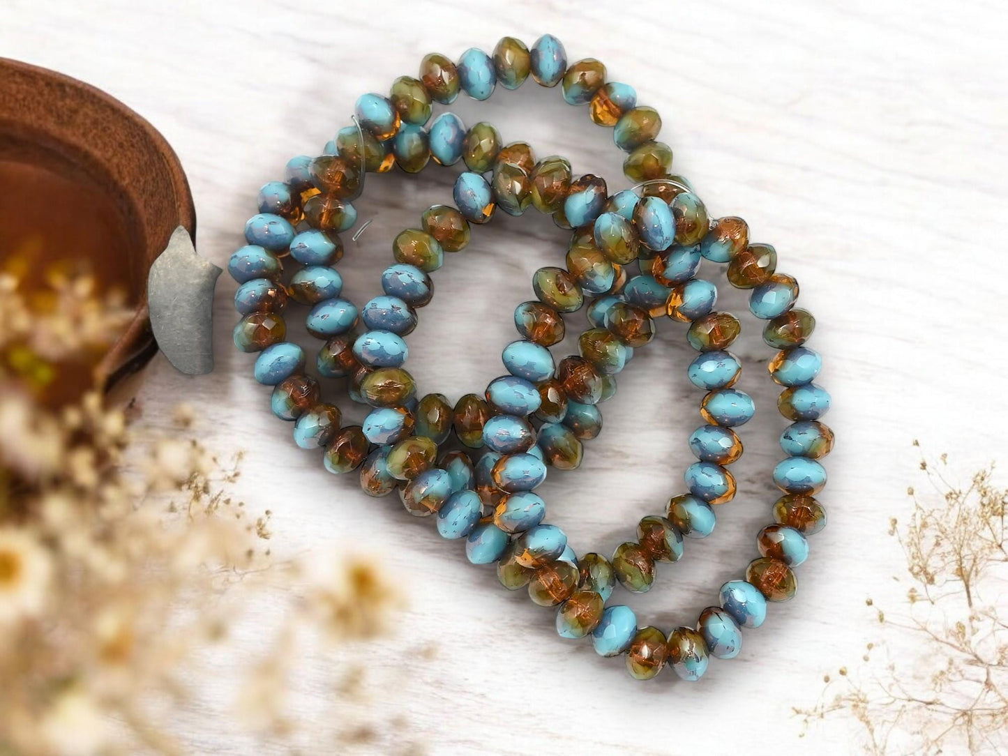Czech Glass Beads - Rondelle Beads - Picasso Beads - Fire Polished Beads - Donut Beads - 3x5mm - 30pcs - (424)