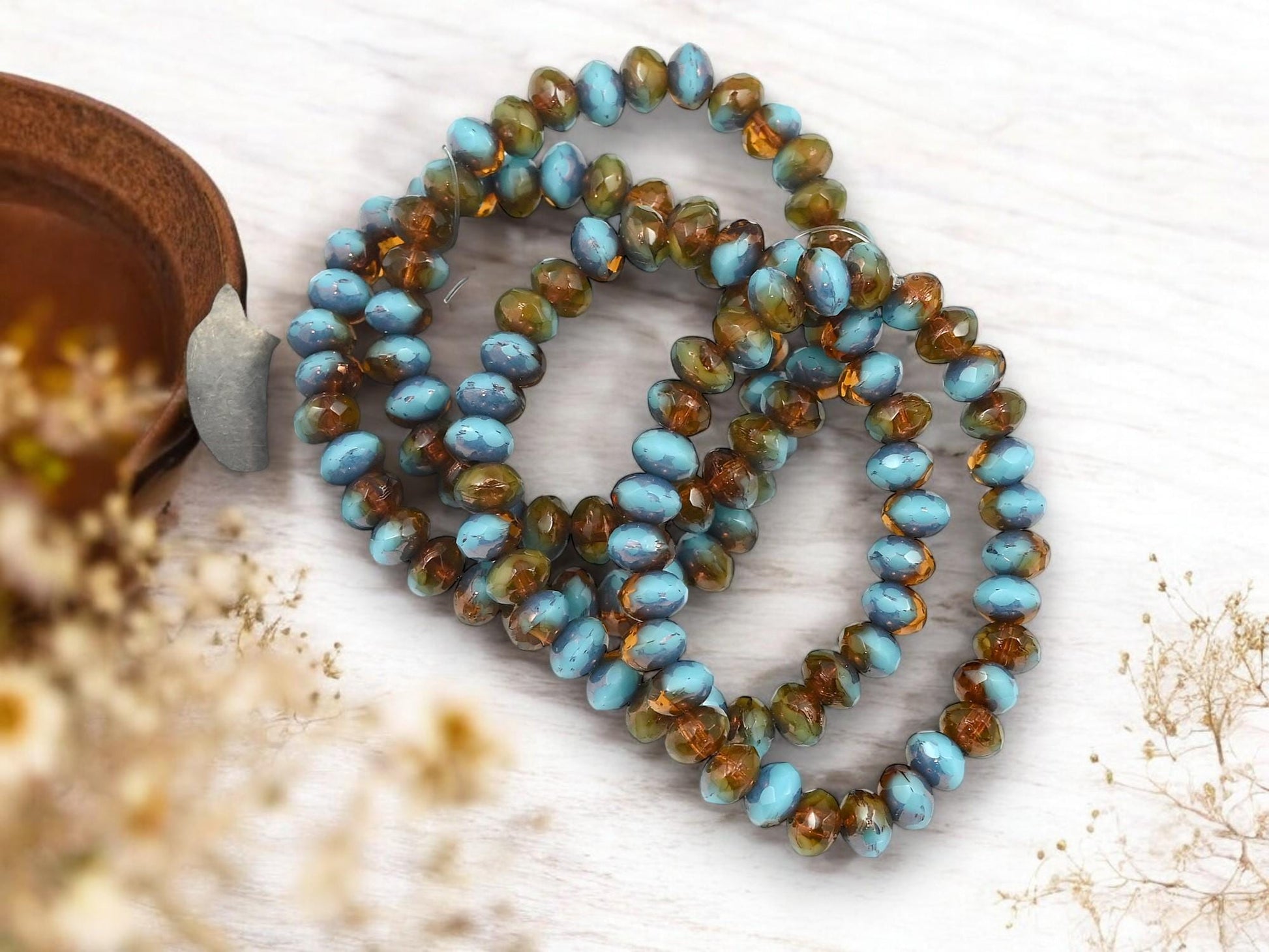 Czech Glass Beads - Rondelle Beads - Picasso Beads - Fire Polished Beads - Donut Beads - 3x5mm - 30pcs - (424)