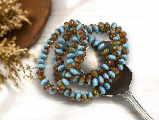 Czech Glass Beads - Rondelle Beads - Picasso Beads - Fire Polished Beads - Donut Beads - 3x5mm - 30pcs - (424)