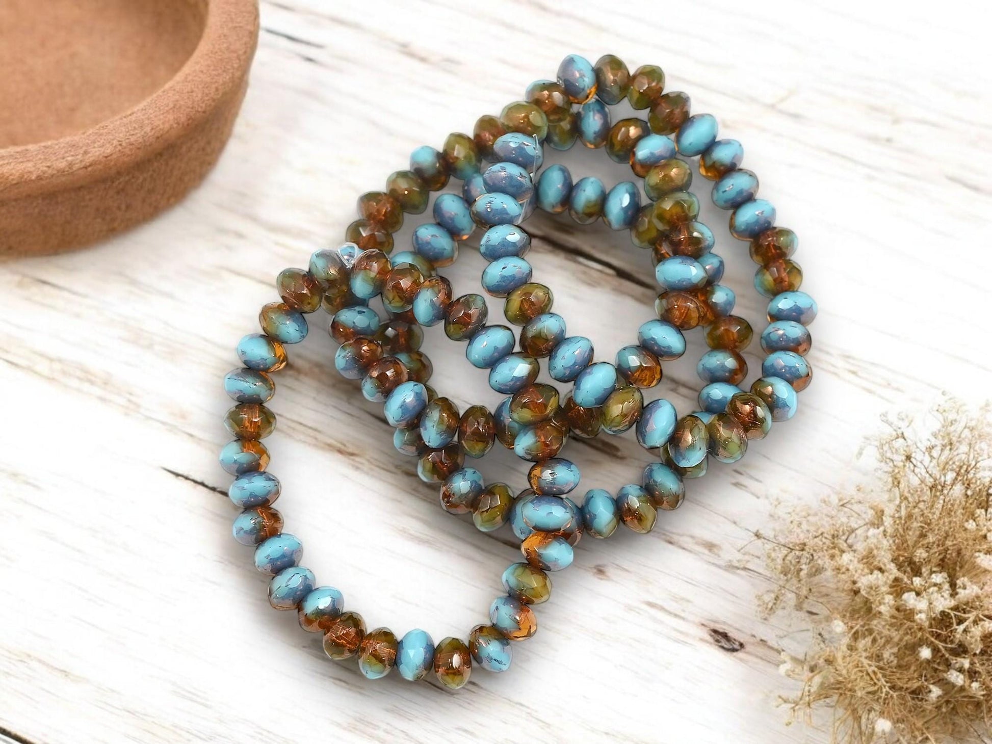 Czech Glass Beads - Rondelle Beads - Picasso Beads - Fire Polished Beads - Donut Beads - 3x5mm - 30pcs - (424)