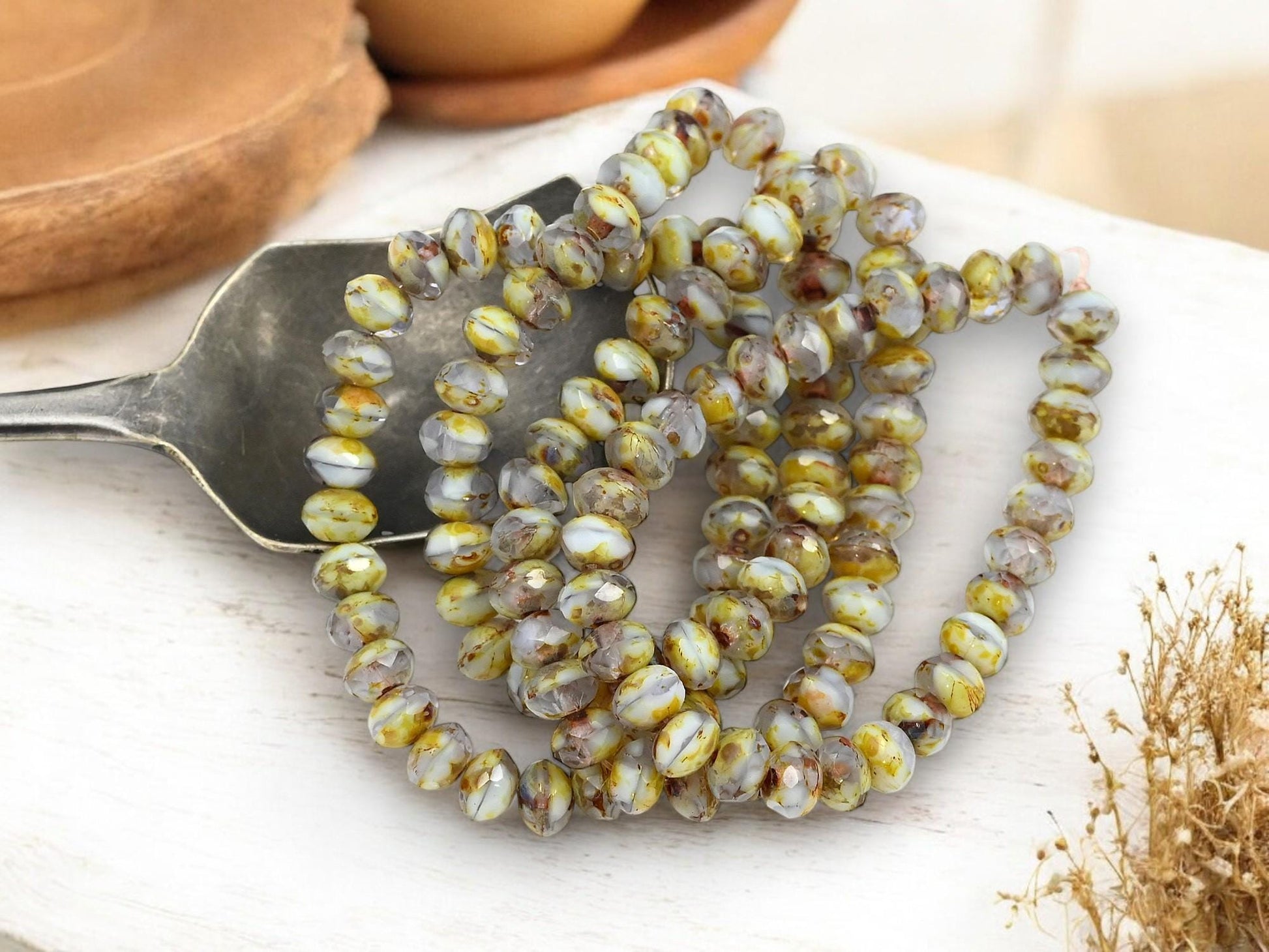 Czech Glass Fire Polished Picasso Rondelle Beads - 3x5mm - 30pcs - (243)