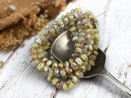 Czech Glass Fire Polished Picasso Rondelle Beads - 3x5mm - 30pcs - (243)