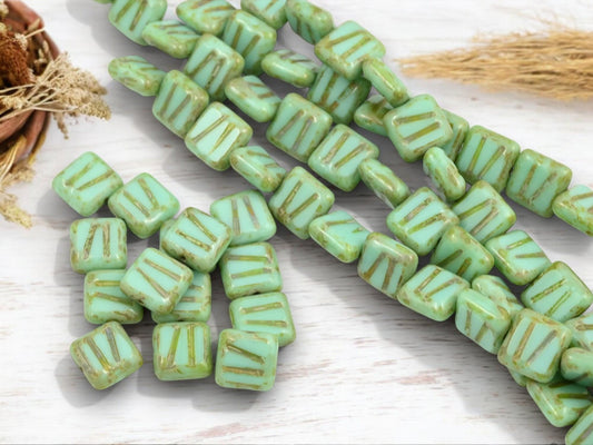 Picasso Beads - Czech Glass Beads - Old Stock Beads - Square Beads - 10mm - 14pcs - (2913)