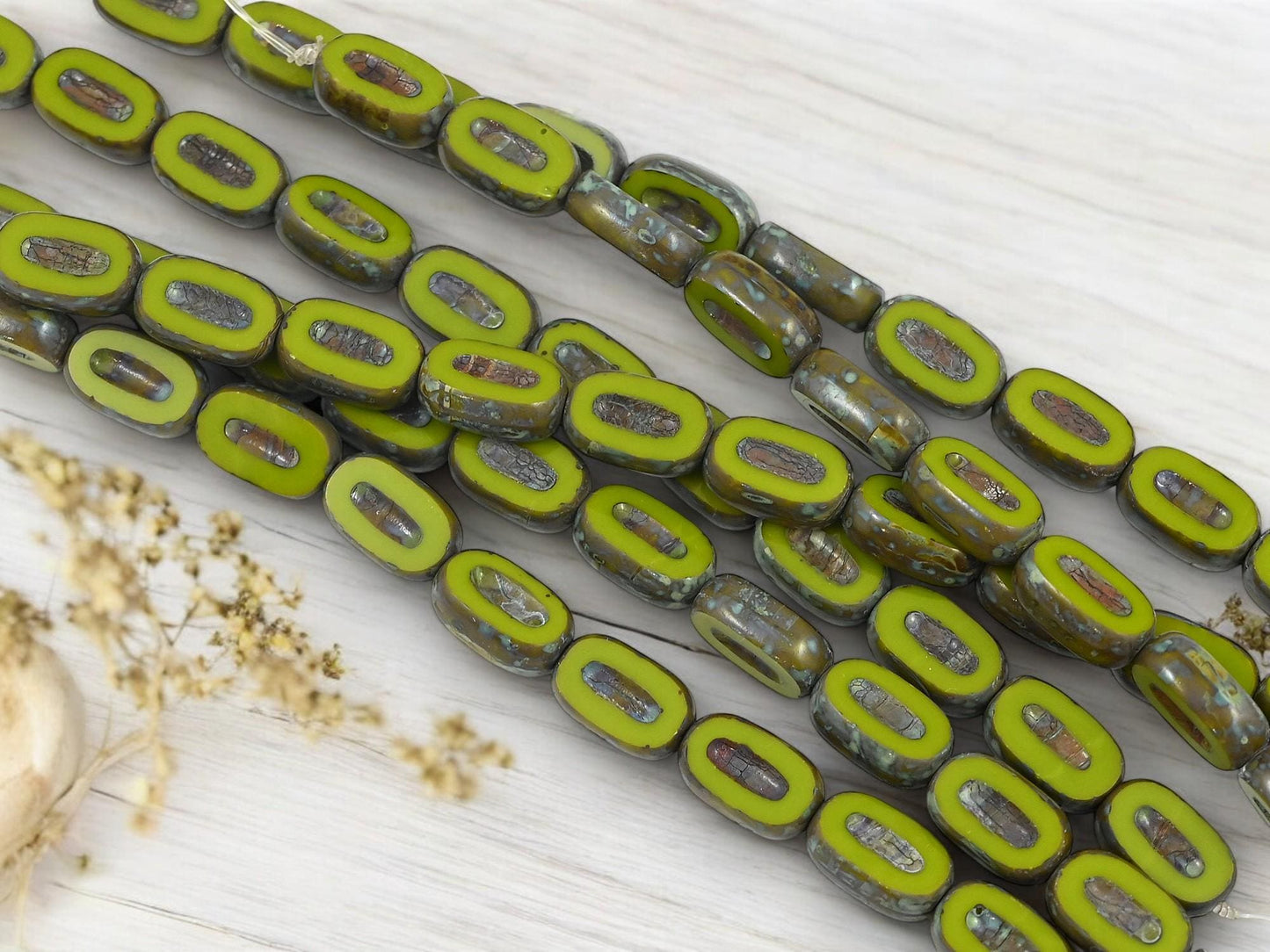 Czech Glass Chartreuse Picasso Table Cut Oval Beads - 11x7mm - 12pcs (2305)