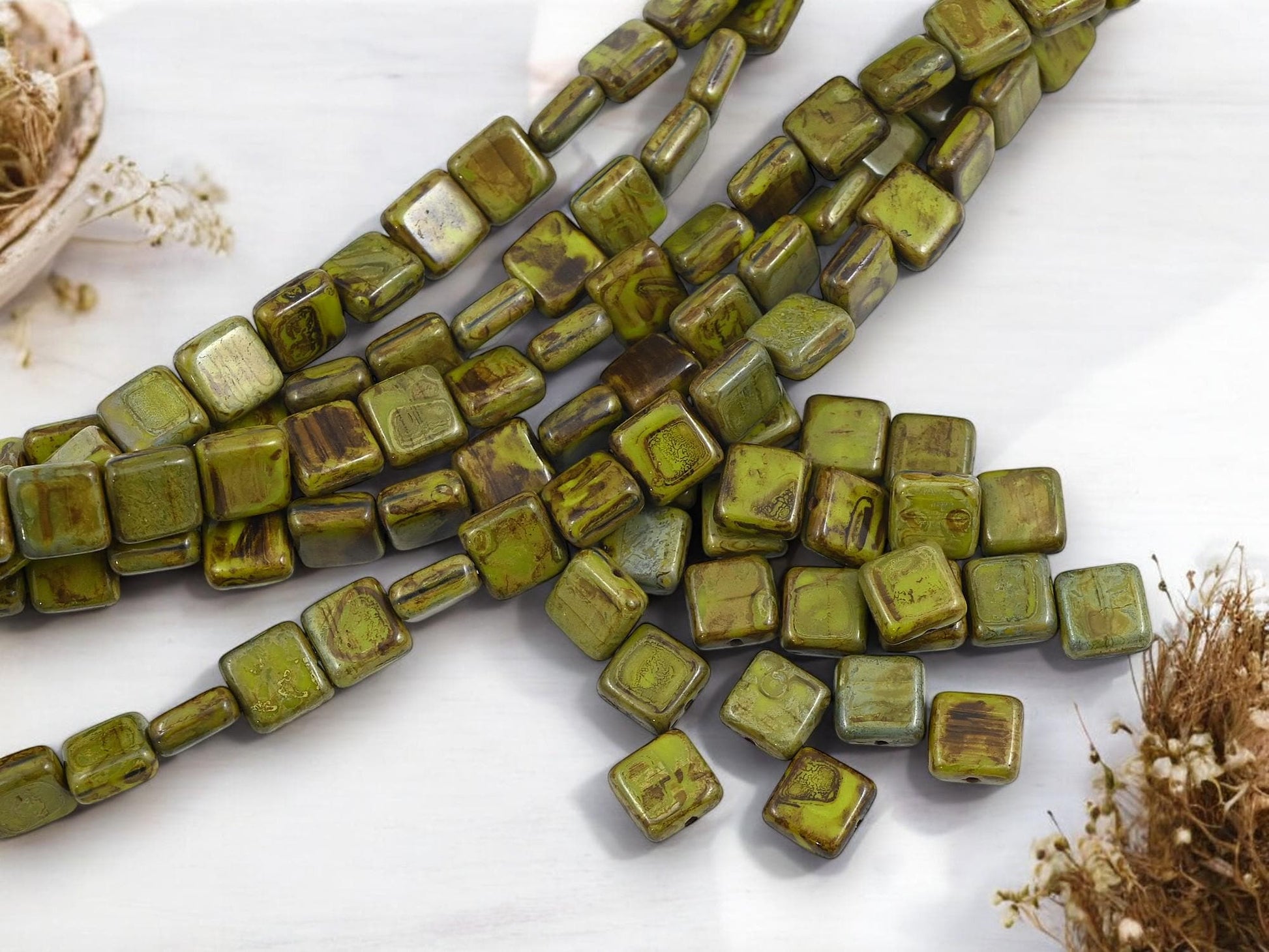 Picasso Beads - Czech Glass Beads - Square Beads - Vintage Czech Beads - 8mm - 23pcs - (3353)