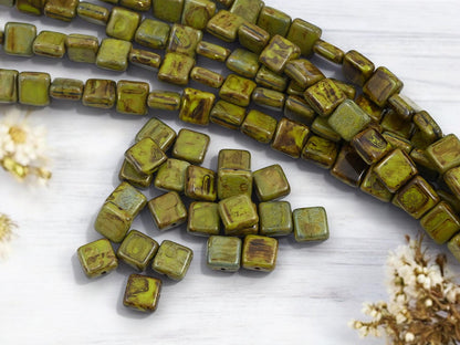 Picasso Beads - Czech Glass Beads - Square Beads - Vintage Czech Beads - 8mm - 23pcs - (3353)