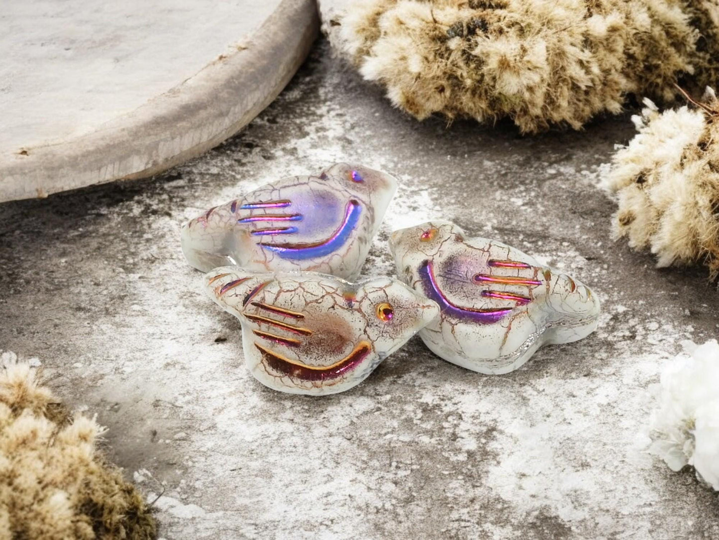 Bird Beads - Czech Glass Beads - Picasso Beads - Animal Beads - Czech Glass Bird Beads - 6pcs - 11x22mm - (5585)