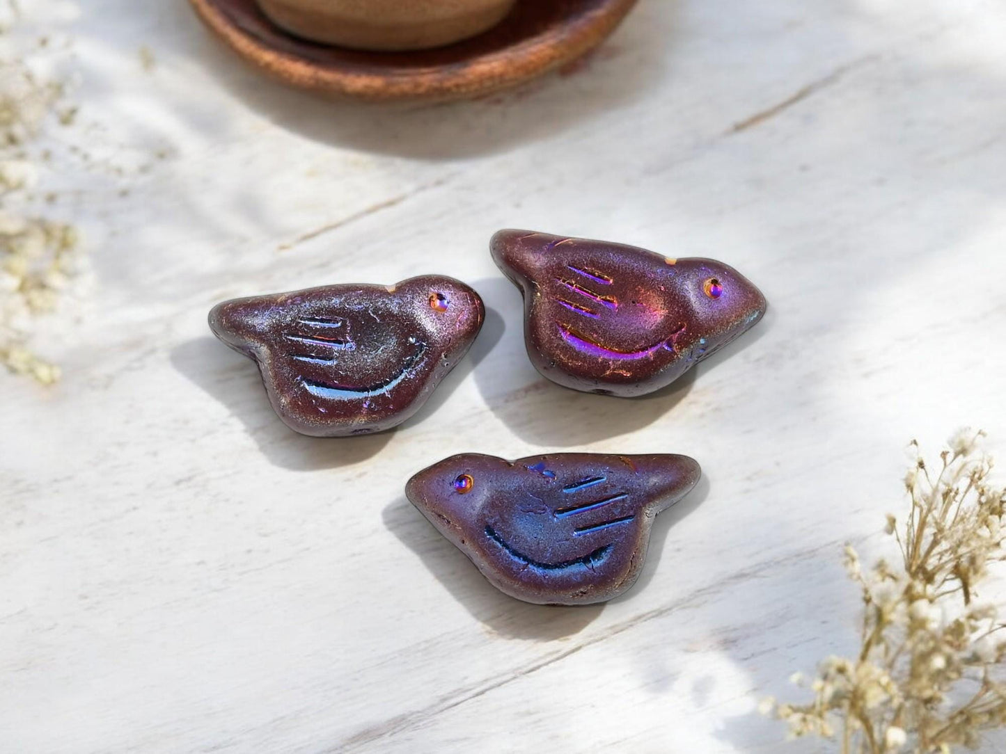 Czech Glass Beads - Bird Beads - Picasso Beads - Animal Beads - Czech Glass Bird Beads - 6pcs - 11x22mm - (2661)