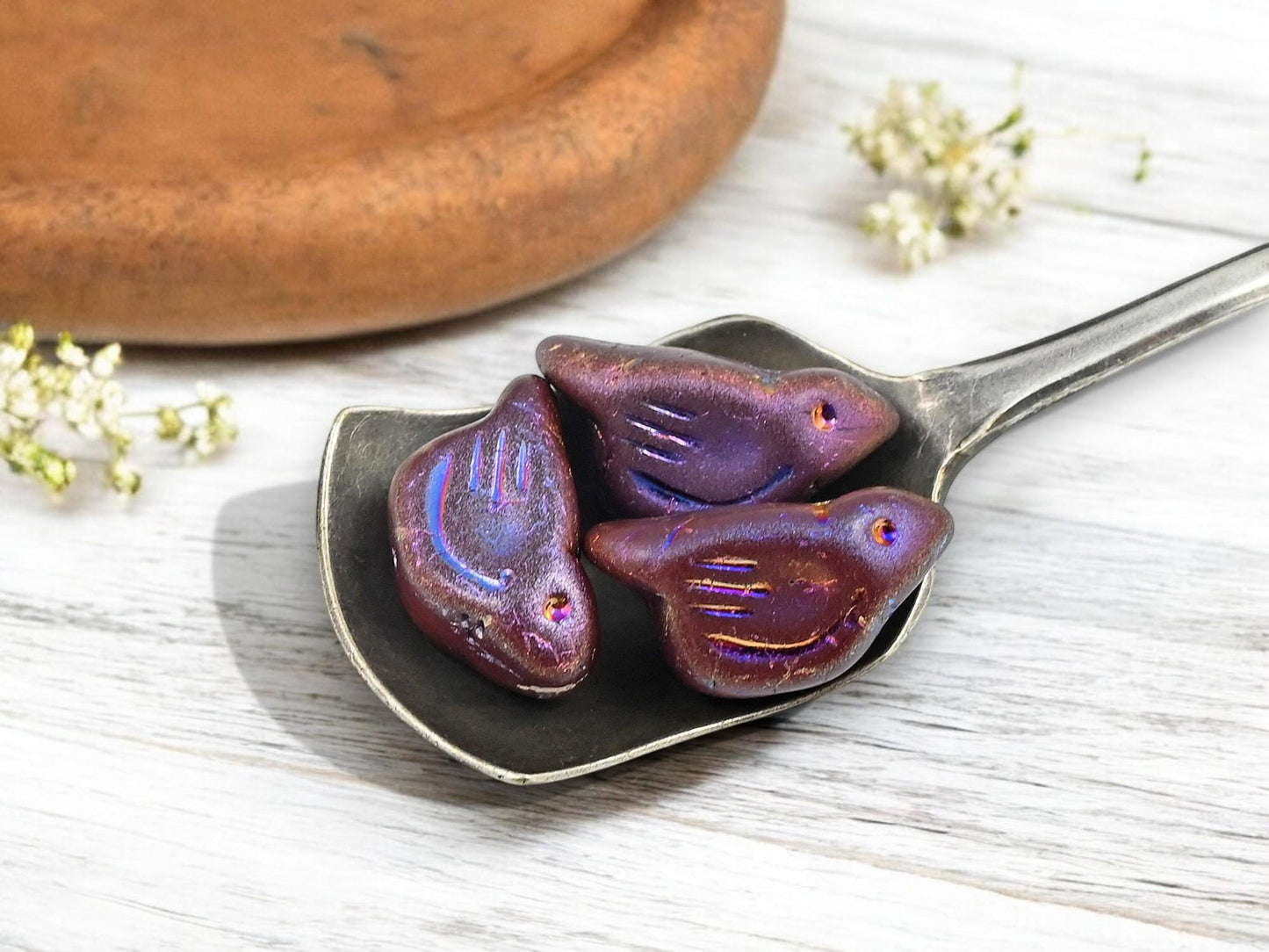 Czech Glass Beads - Bird Beads - Picasso Beads - Animal Beads - Czech Glass Bird Beads - 6pcs - 11x22mm - (2661)