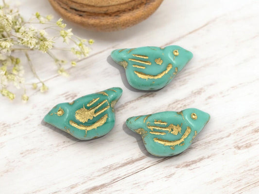 Bird Beads - Czech Glass Beads - Picasso Beads - Animal Beads - Czech Glass Bird Beads - 6pcs - 11x22mm (2445)