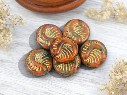 Czech Glass Beads - Fossil Beads - Focal Beads - Large Coin Beads - 19mm - 6pcs - (3888)