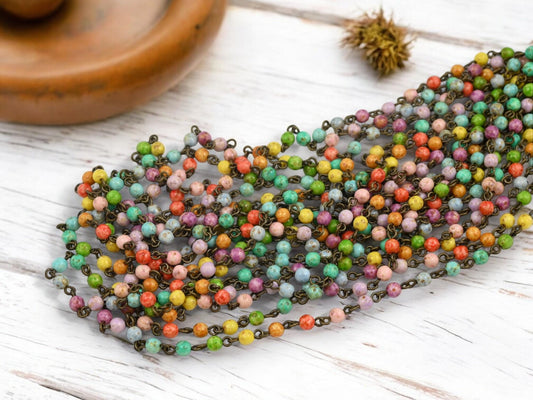 Beaded Chain - Czech Glass Chain - Czech Glass Beads - Rosary Chain - Sold by the foot - (CH11)