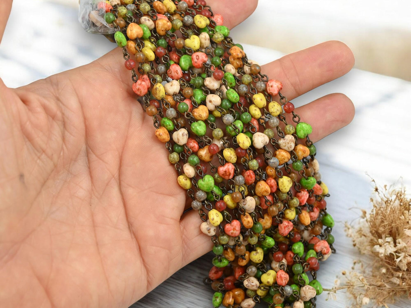 Beaded Chain - Czech Glass Chain - Czech Glass Beads - Heart Beads - Rosary Chain - Sold by the foot - (CH13-A)