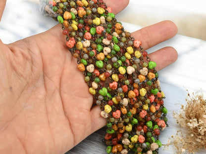 Beaded Chain - Czech Glass Chain - Czech Glass Beads - Heart Beads - Rosary Chain - Sold by the foot - (CH13-A)