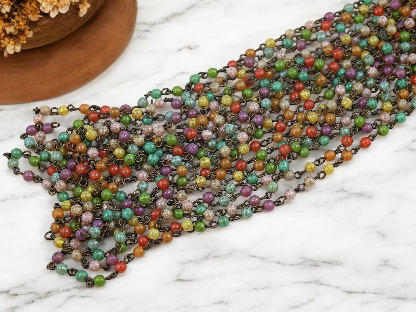 Picasso Beads - Beaded Chain - Czech Glass Chain - Czech Glass Beads - Rosary Chain - Sold by the foot - (CH14)