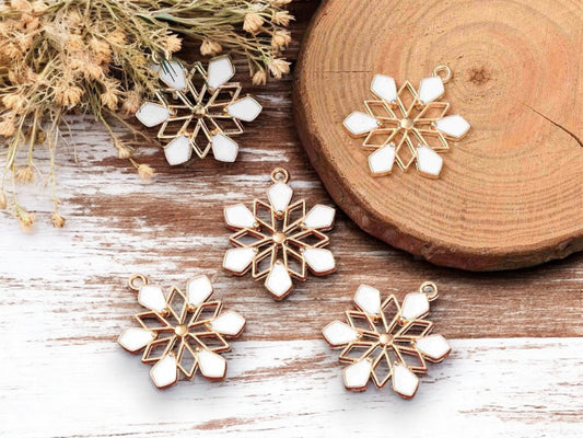 Snowflake Charms - Metal Charms - Christmas Charms - Enamel Charms - 5pcs - 29x22mm - (B461)