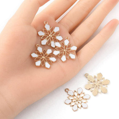 Snowflake Charms - Metal Charms - Christmas Charms - Enamel Charms - 5pcs - 29x22mm - (B461)