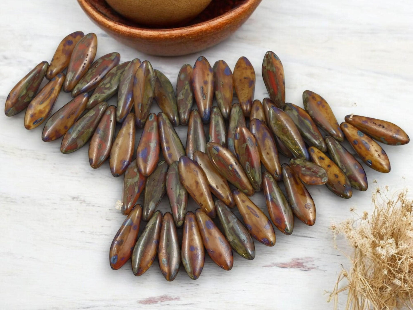 Czech Glass Beads - Dagger Beads - 5x16mm Dagger - Picasso Beads - 25pcs - (519)