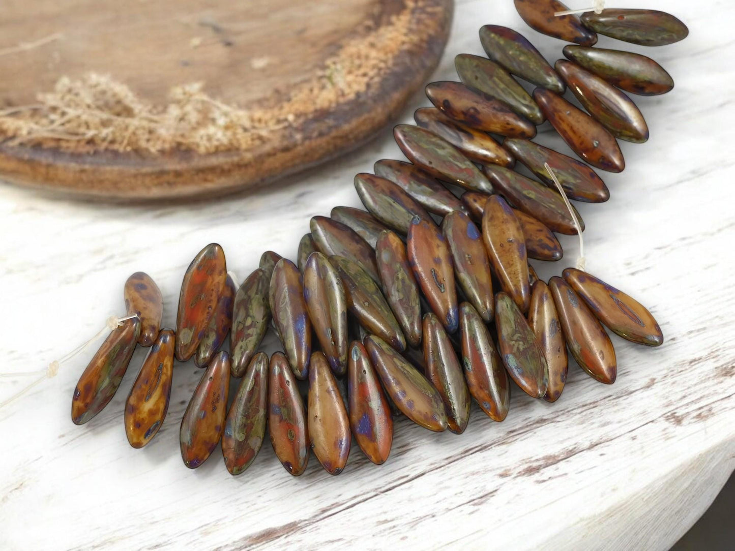 Czech Glass Beads - Dagger Beads - 5x16mm Dagger - Picasso Beads - 25pcs - (519)