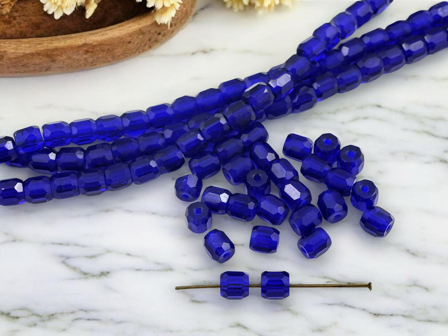 Czech Glass Faceted Fire Polished Large Hole Barrel Beads - 25pcs - (3752)