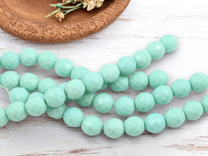 Czech Glass Faceted Fire Polished Round Beads - Mint Green - 12mm - 12pcs - (1367)