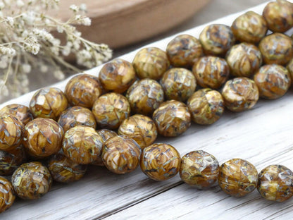 12mm Camel Beige Travertine Fire Polished Round Beads