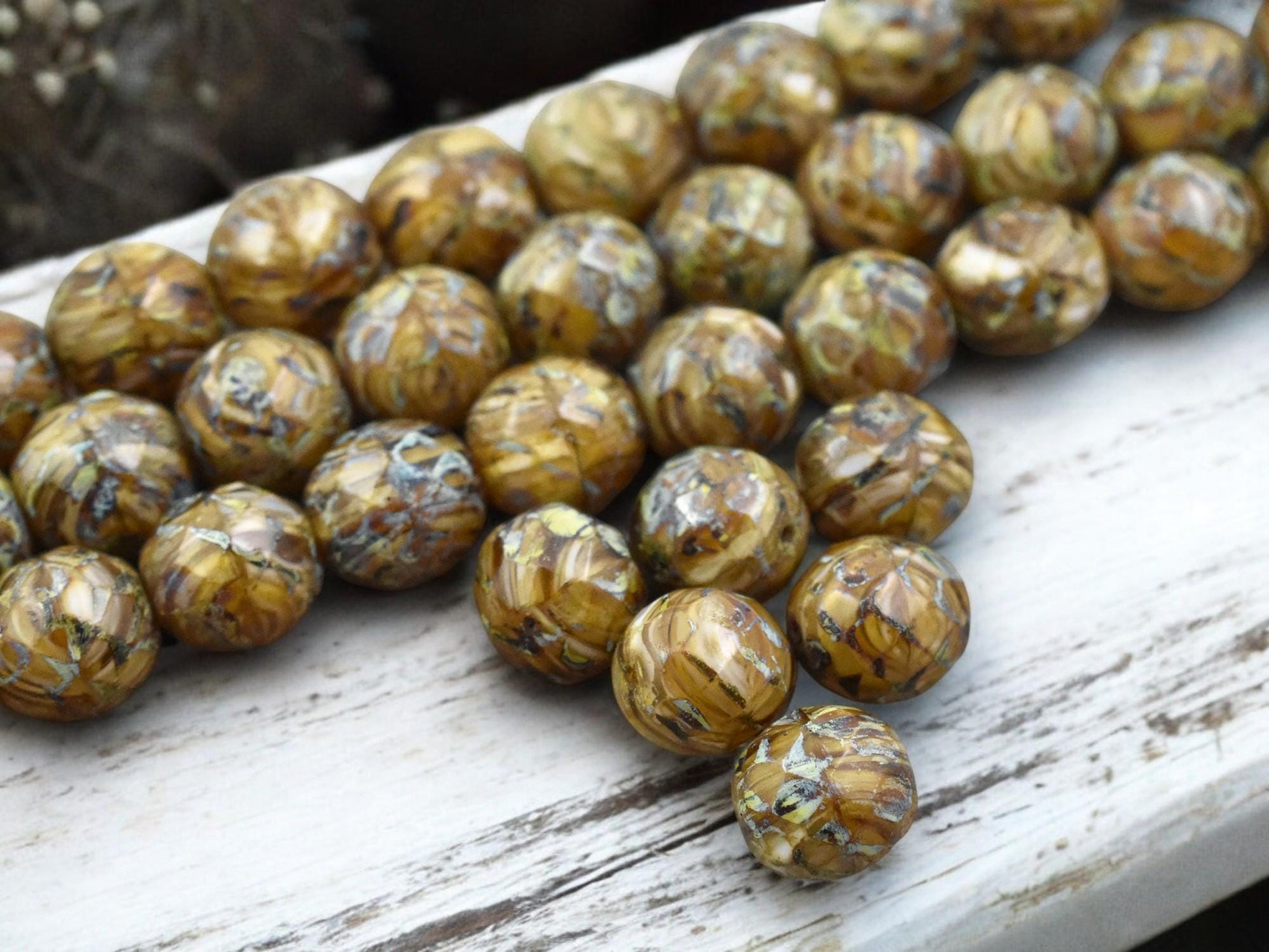 12mm Camel Beige Travertine Fire Polished Round Beads